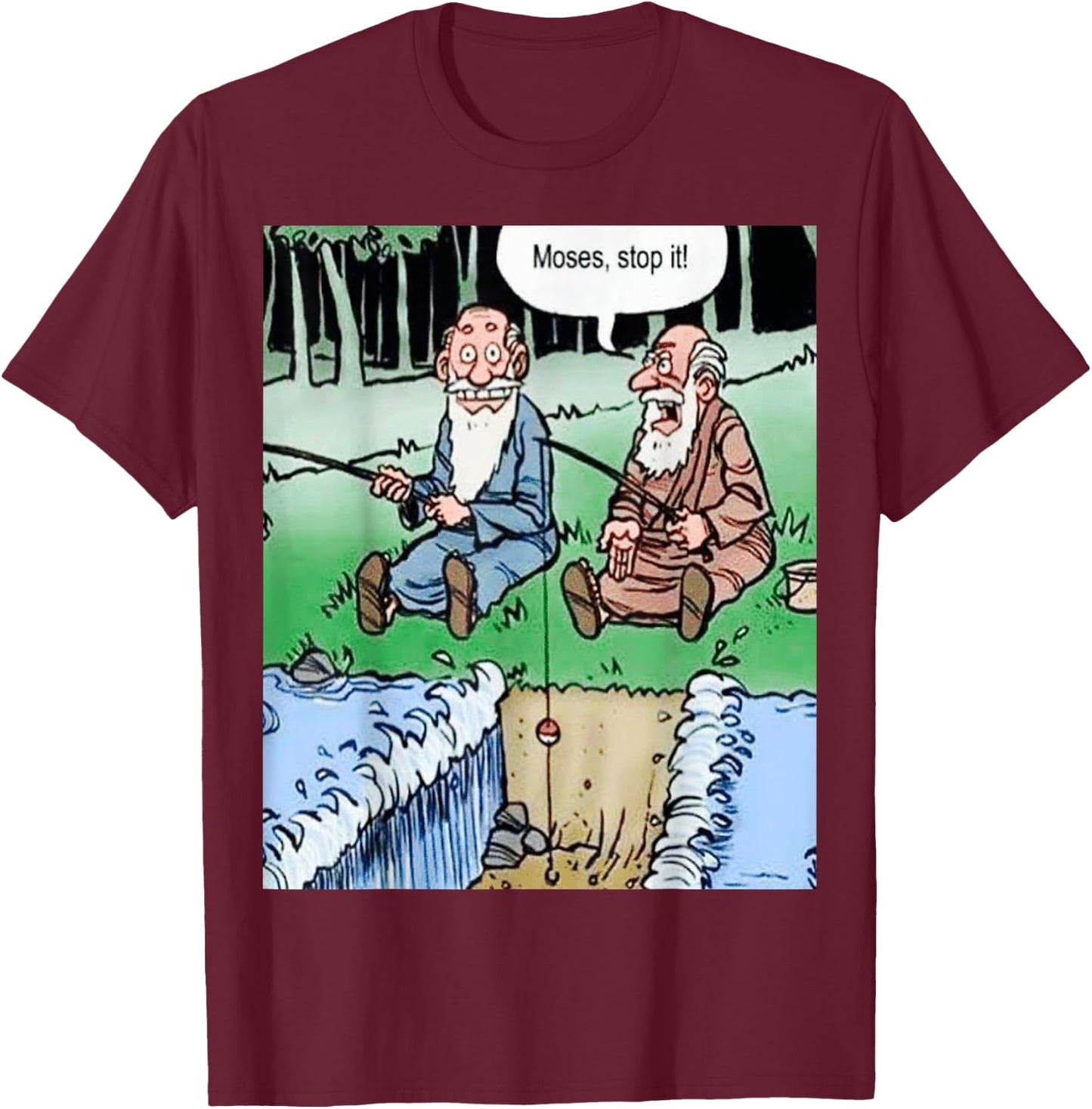 Moses Pole Fishing T-Shirt - T-Shirt | Maroon