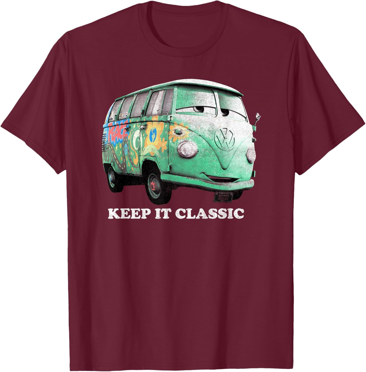 Disney Pixar Cars Fillmore Keep It Classic Groovy Bus Logo T-Shirt - T-Shirt | Maroon