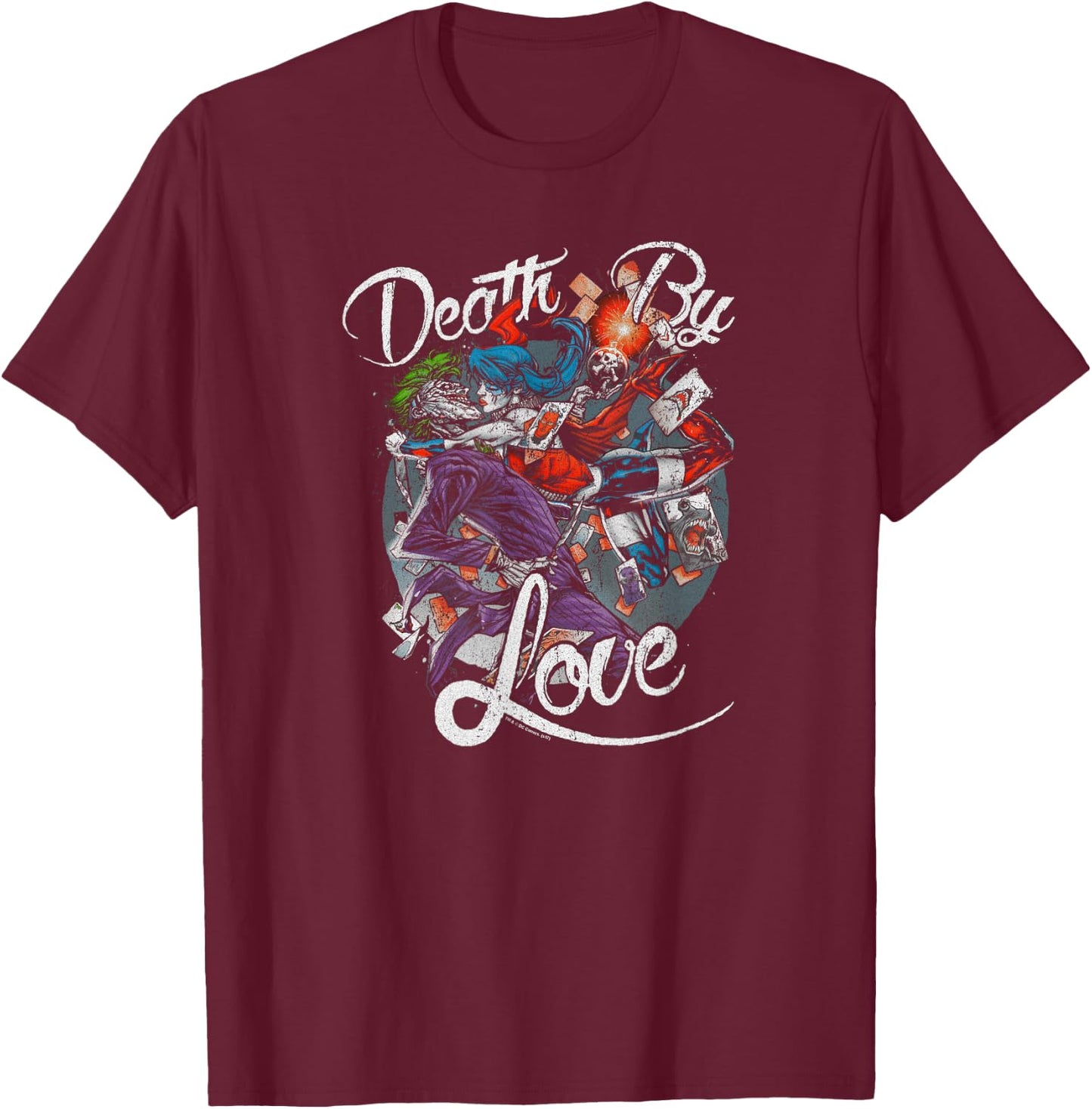 Harley Quinn Joker Death by Love T Shirt T-Shirt - T-Shirt | Maroon