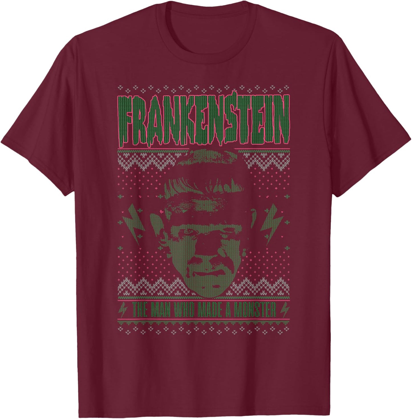 Universal Monsters Christmas Frankenstein Monster T-Shirt - T-Shirt | Maroon