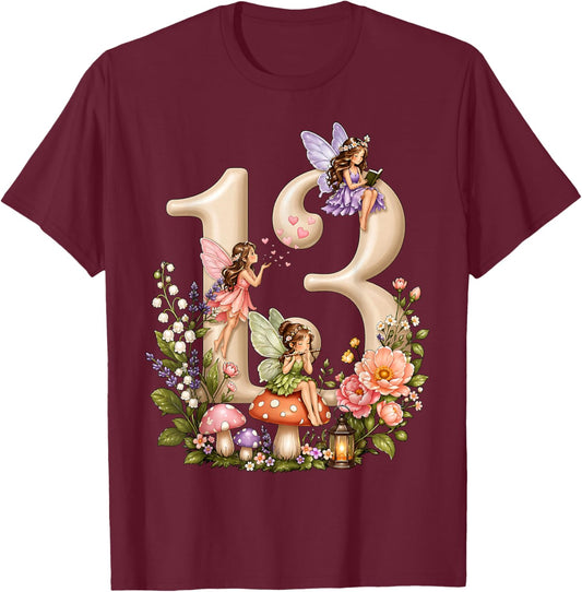 Fairy 13 Years Old Birthday Girl 13th Birthday Fairy Theme T-Shirt - T-Shirt | Maroon