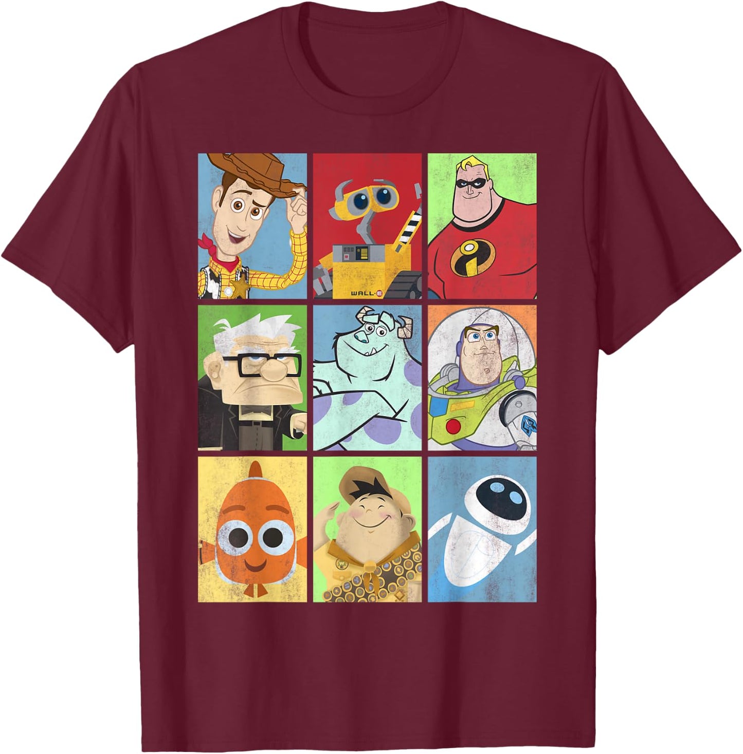 Disney Pixar Collection Iconic Characters Box Up Vintage T-Shirt - T-Shirt | Maroon
