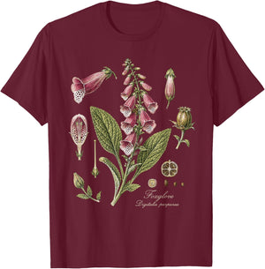 Foxglove Digitalis Purpurea Vintage Botanical T-Shirt - T-Shirt | Maroon