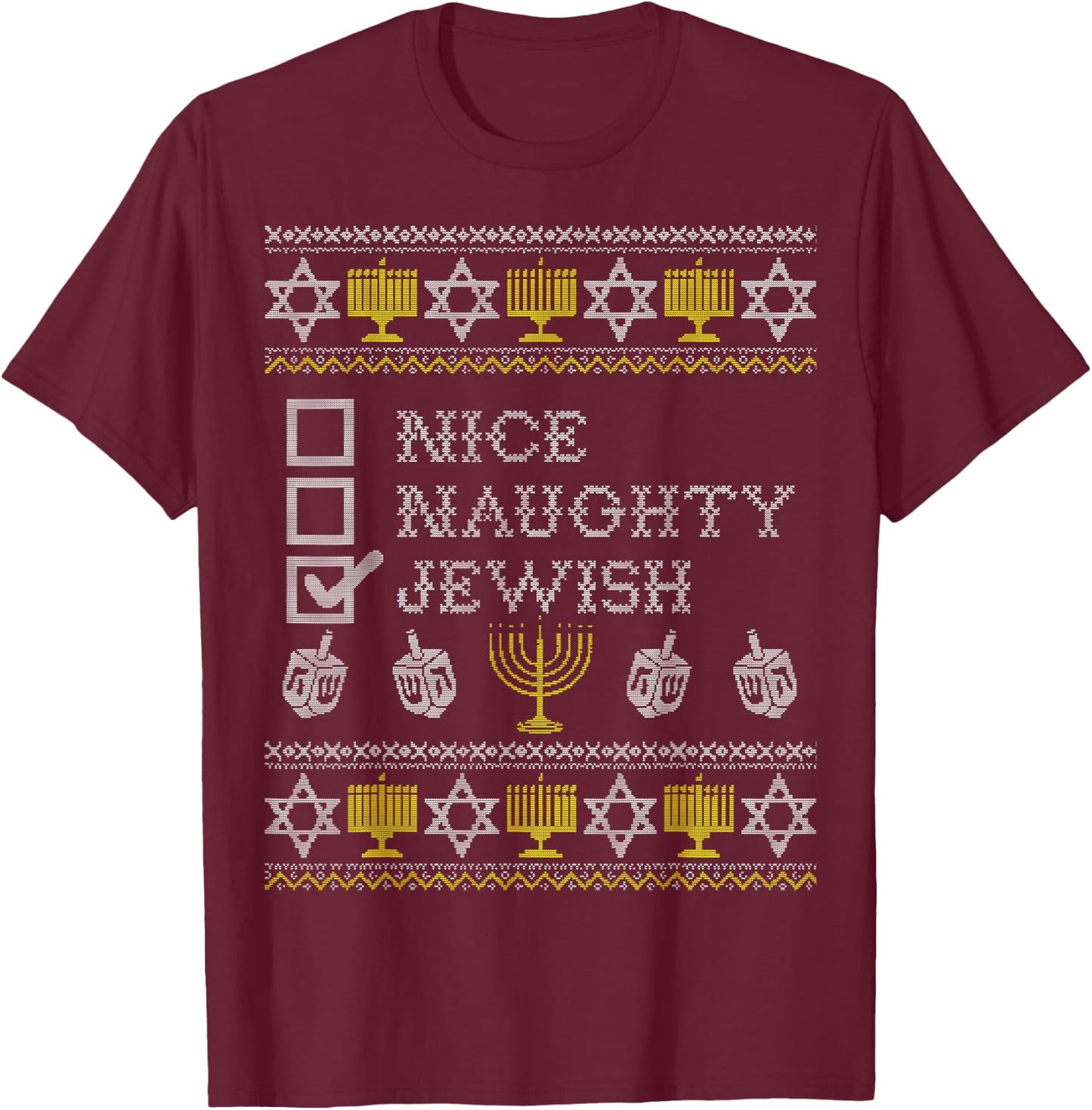 Nice Naughty Jewish Shirt, Funny Hanukkah Christmas Holiday T-Shirt - T-Shirt | Maroon
