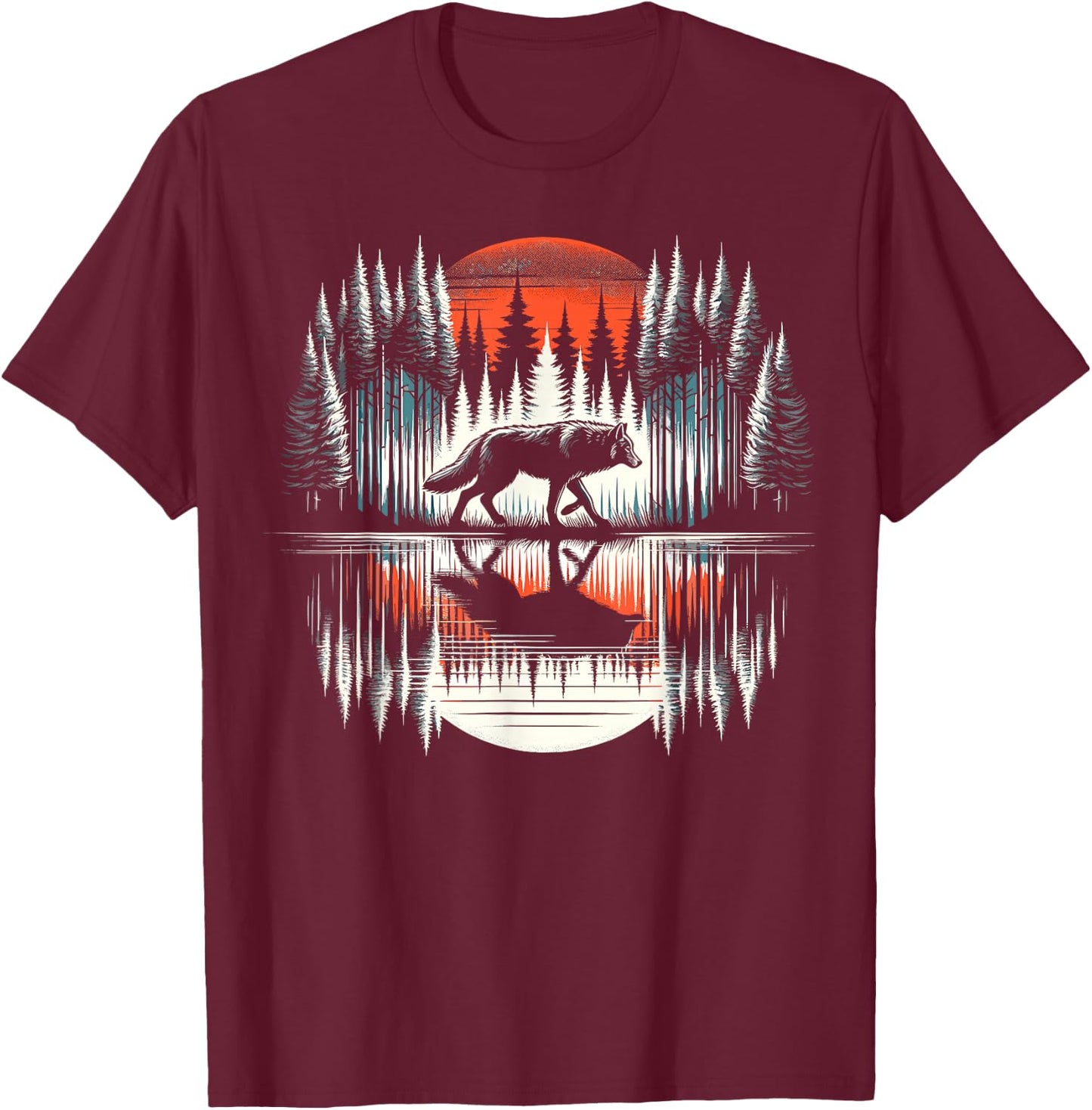 Wolf Forest Nature Wildlife T-Shirt - T-Shirt | Maroon