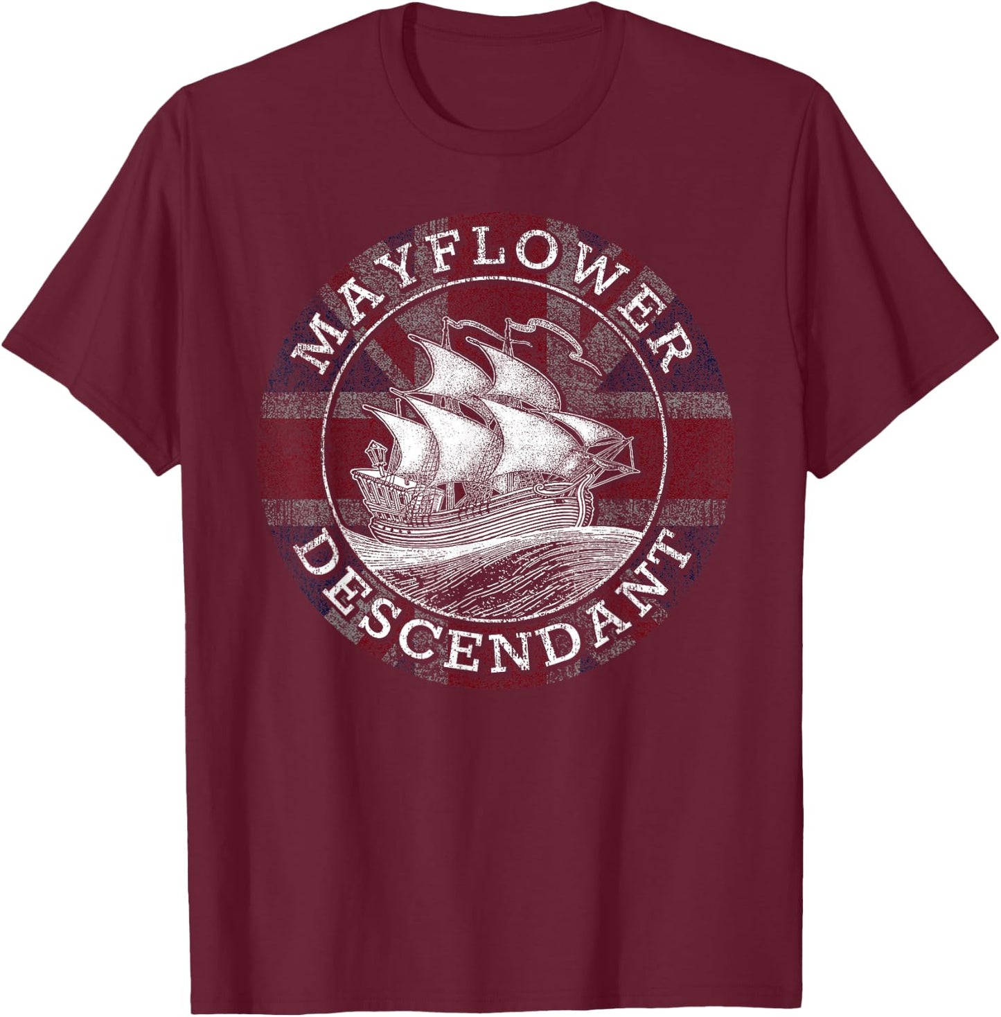 Mayflower Descendant Used Union Jack T-Shirt - T-Shirt | Maroon