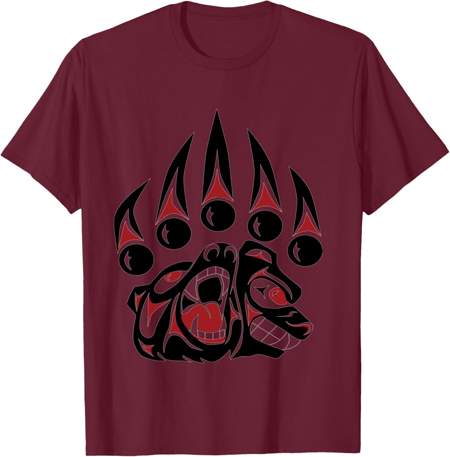 Native American Bear Claw Long Sleeved Shirt T-Shirt - T-Shirt | Maroon