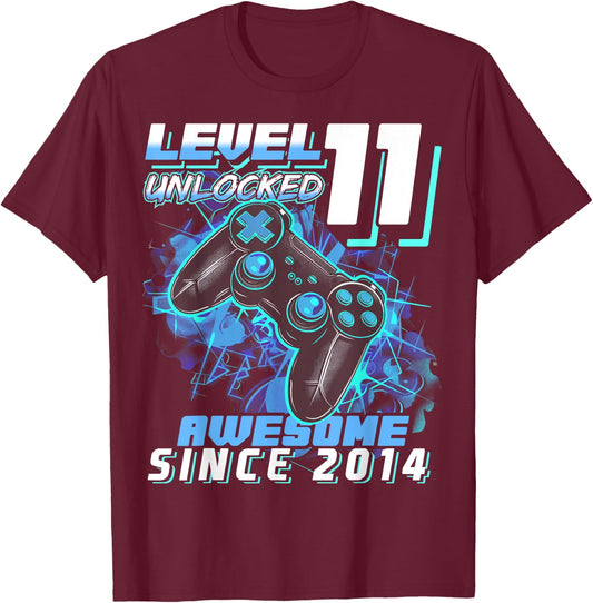 11th Birthday Boy Level 11 Gamer 11 Year Video Game Party T-Shirt - T-Shirt | Maroon