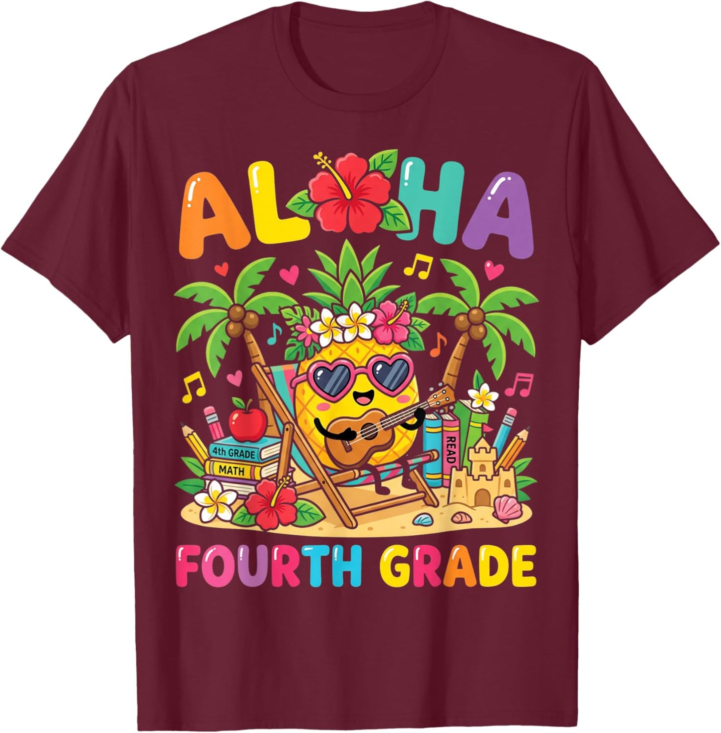Funny Aloha 4th Grade Student First Day of School Girls Kids T-Shirt - T-Shirt | Maroon