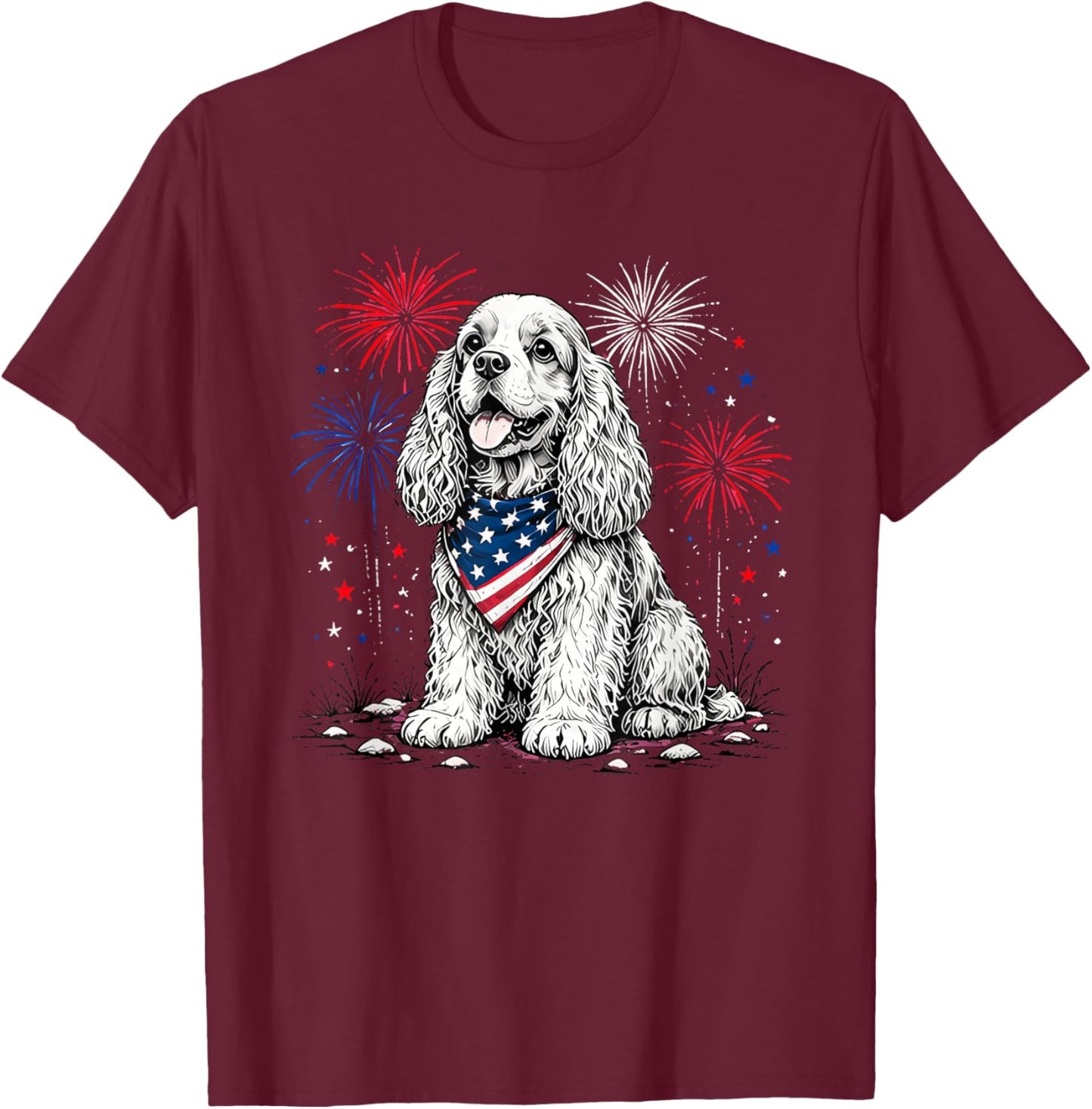 Cocker Spaniel America's 250th Patriotic Fireworks Animal T-Shirt - T-Shirt | Maroon