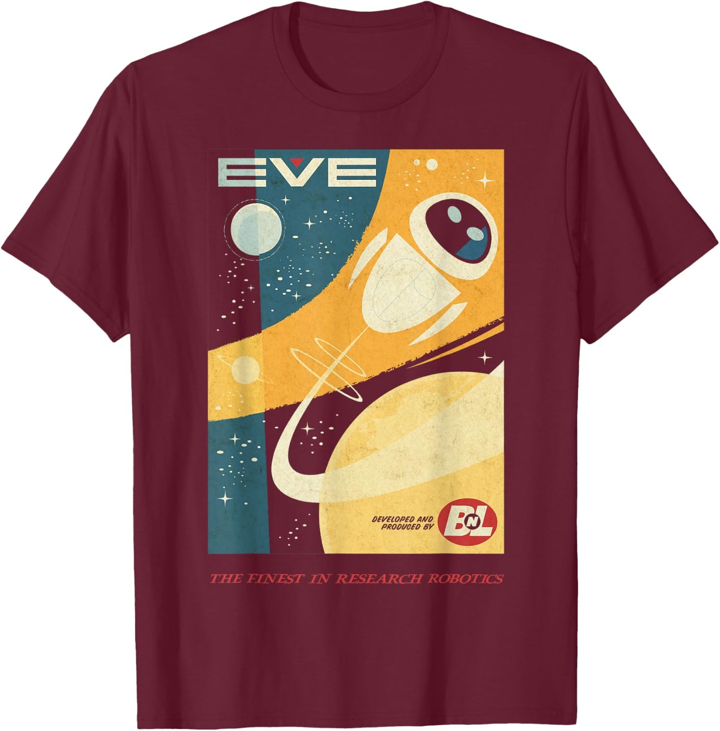 Disney Pixar Wall-E Eve Finest in Research Robotics Poster T-Shirt - T-Shirt | Maroon