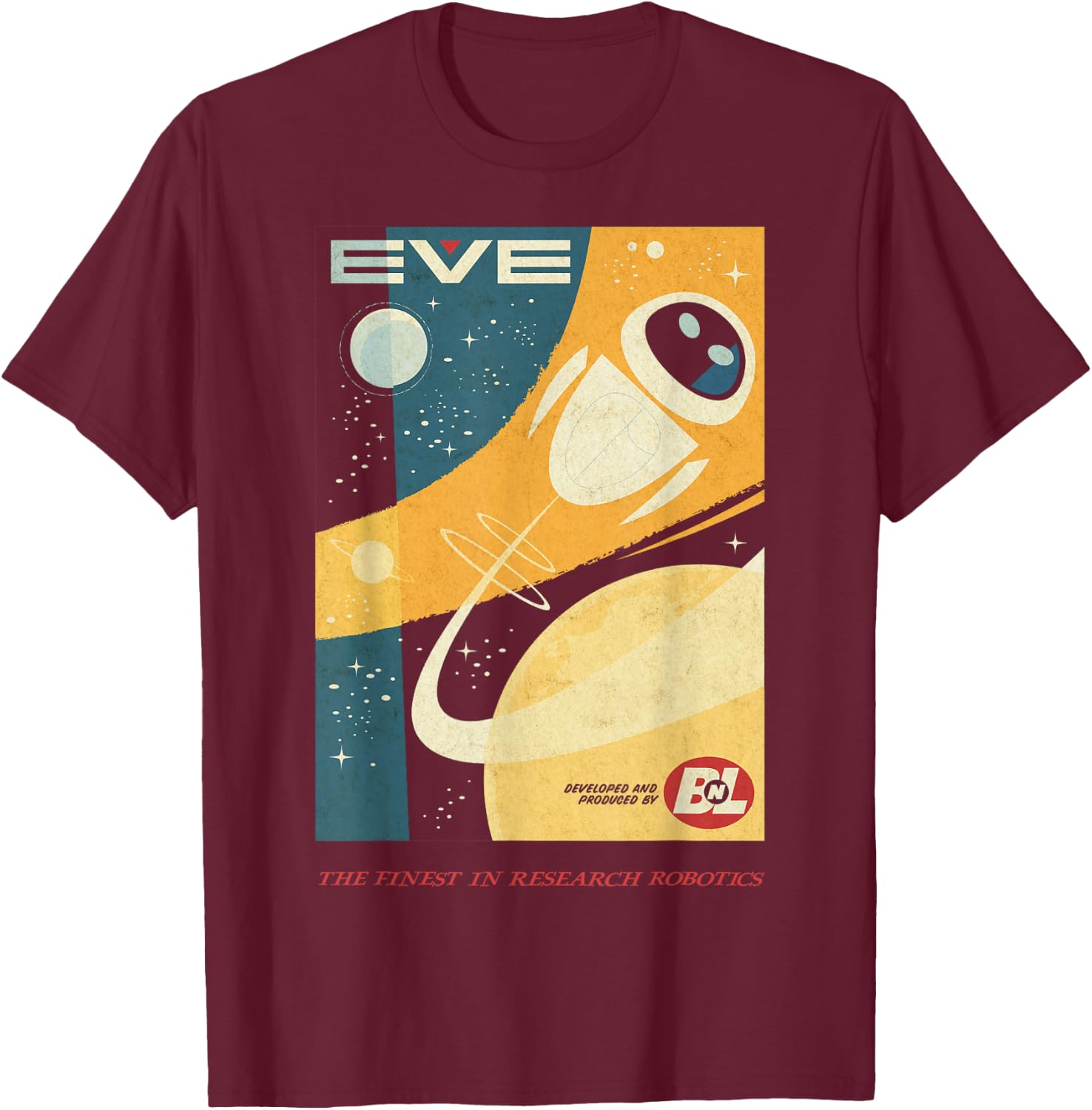 Disney Pixar Wall-E Eve Finest in Research Robotics Poster T-Shirt - T-Shirt | Maroon
