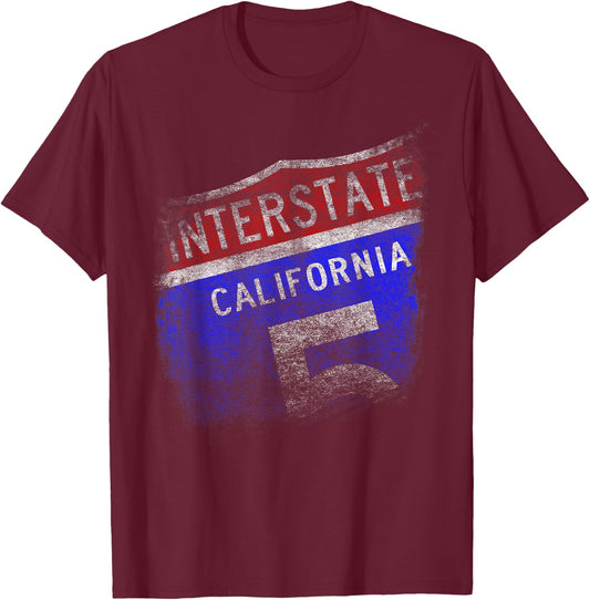 I Love California Interstate 5 Freeway Sign Road T-Shirt - T-Shirt | Maroon