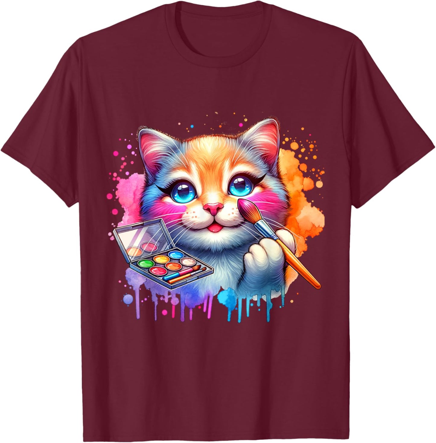 Makeup And Cats. Funny Cats And Makeup Lover T-Shirt - T-Shirt | Maroon
