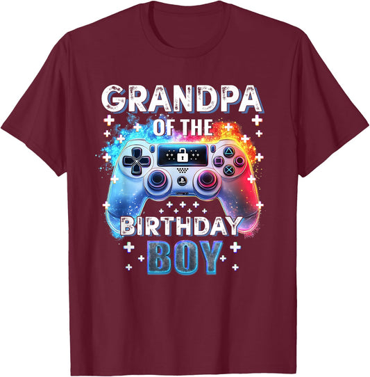 Grandpa of the Birthday Boy Video Gamer Birthday T-Shirt - T-Shirt | Maroon