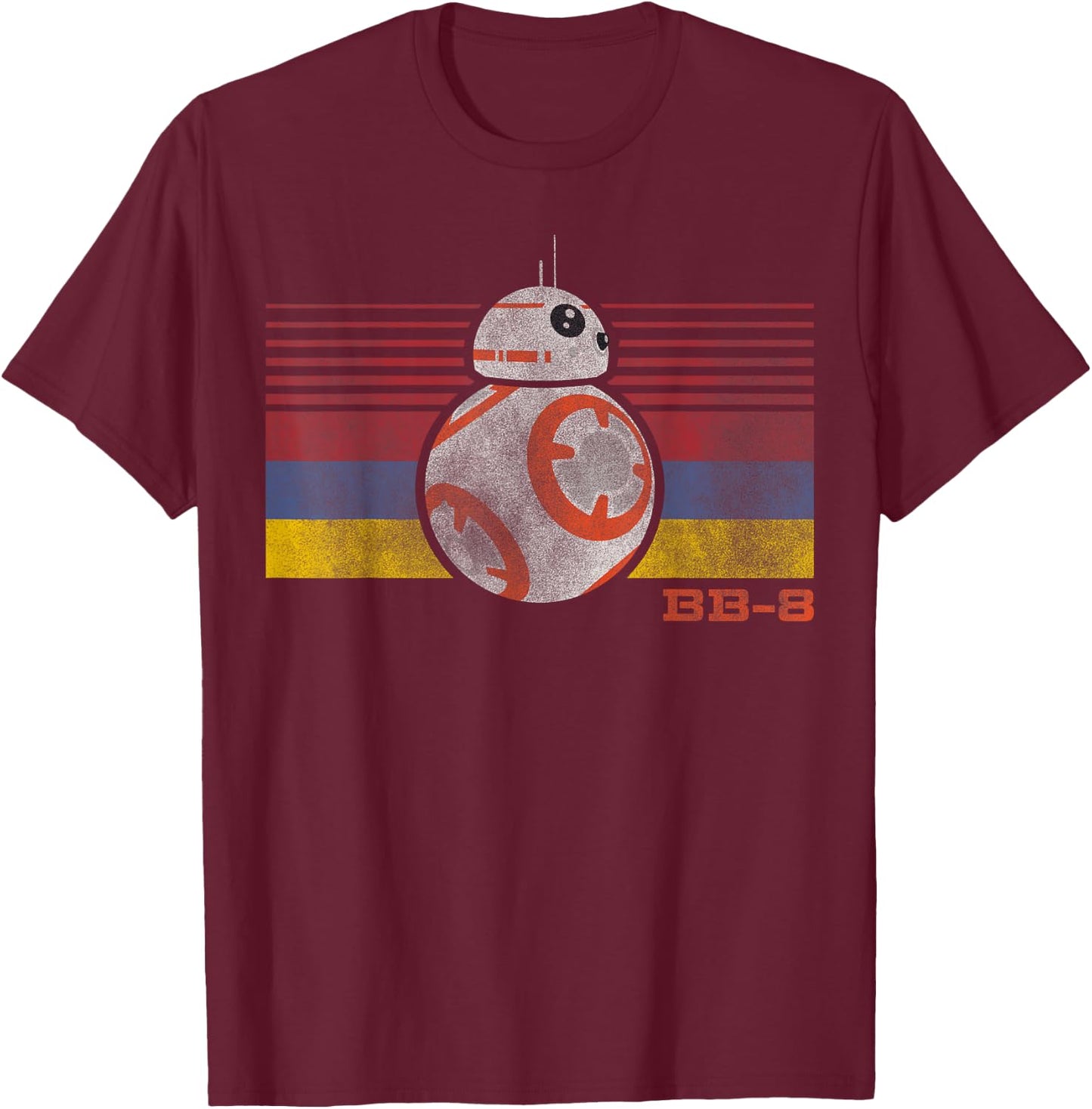 Star Wars BB-8 Retro Stripes Episode 7 Graphic T-Shirt - T-Shirt | Maroon