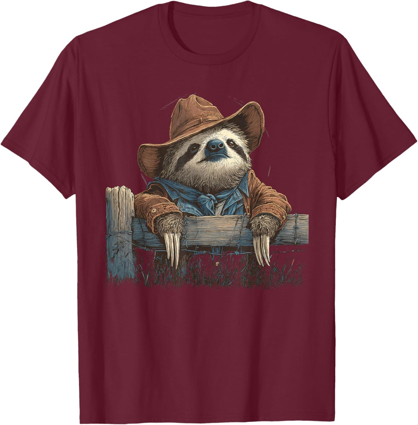 Sloth Cowboy Vintage Rodeo Cowgirl Western Country T-Shirt - T-Shirt | Maroon