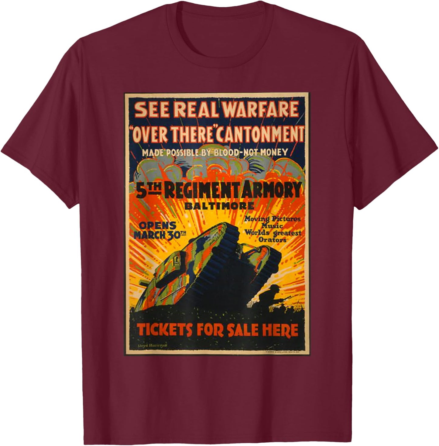 Vintage WW1 WWI Retro Poster World War Advertising T-Shirt - T-Shirt | Maroon