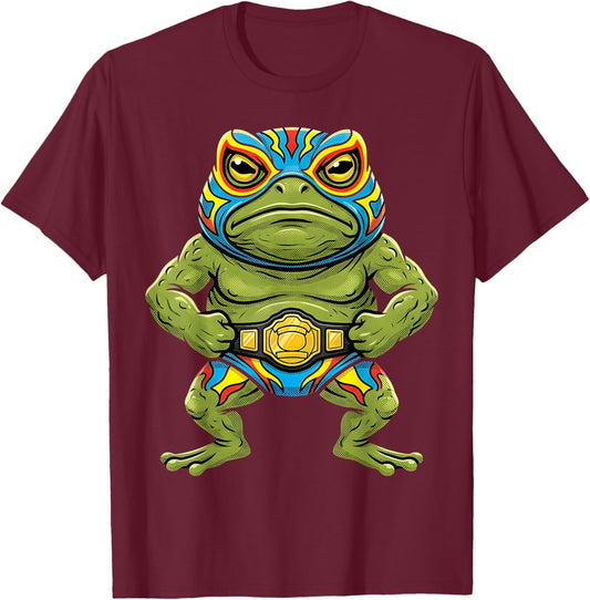Lucha Libre Frog Mexican Wrestling mask for Kids Men Women T-Shirt - T-Shirt | Maroon