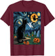 Halloween Van Gogh Starry Night Black Cat Pumpkins Witch T-Shirt - T-Shirt | Maroon