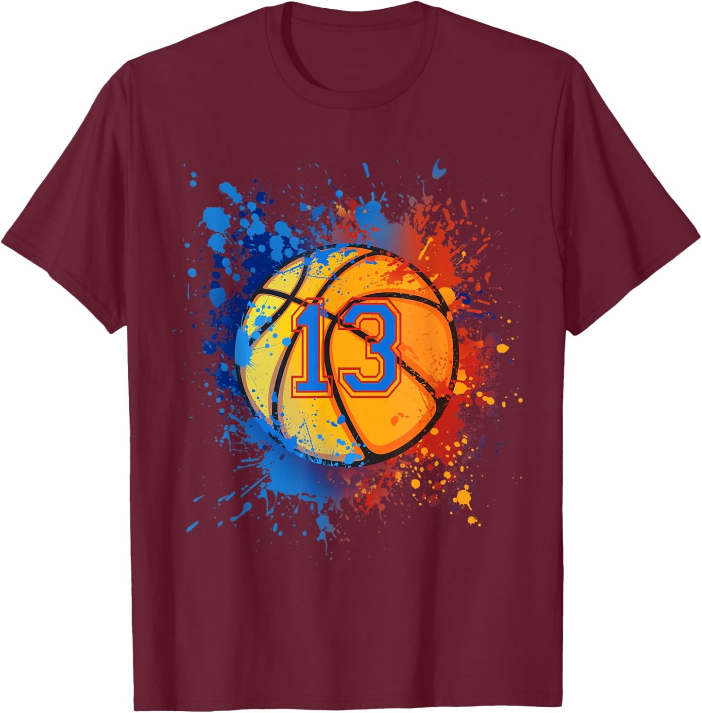13 Years Old 13th Birthday Basketball Gift Boys Party T-Shirt - T-Shirt | Maroon