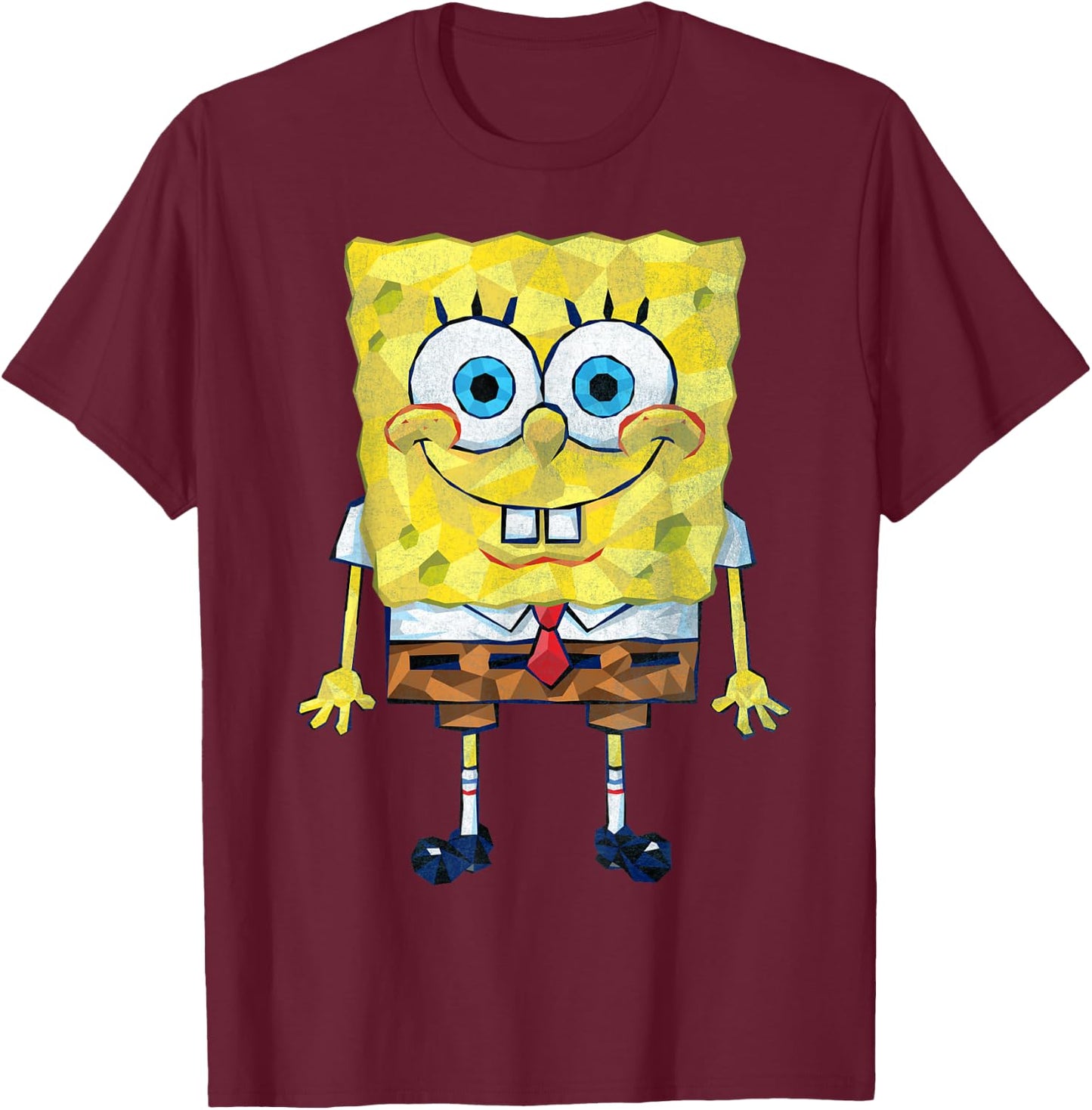 Spongebob SquarePants Geometric Textured Design T-Shirt - T-Shirt | Maroon