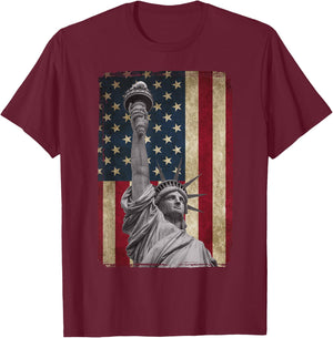 USA American Flag and Statue of Liberty Shirt T-Shirt - T-Shirt | Maroon