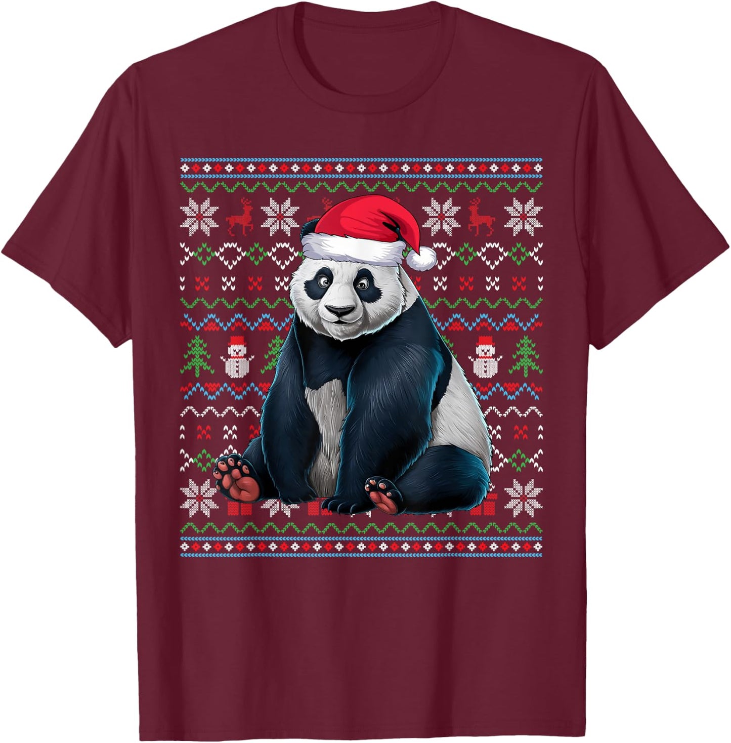 Ugly Panda Lovers Xmas Sweater Santa Christmas T-Shirt - T-Shirt | Maroon