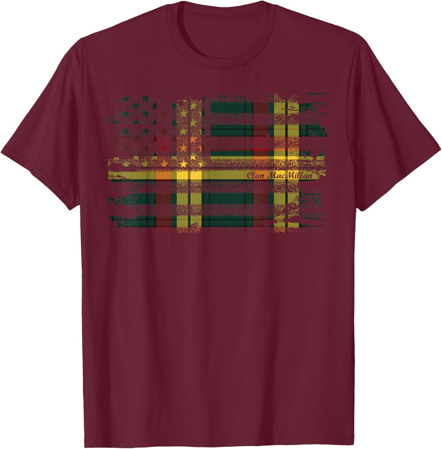 MacMillan surname american flag Scottish Clan tartan T-Shirt - T-Shirt | Maroon