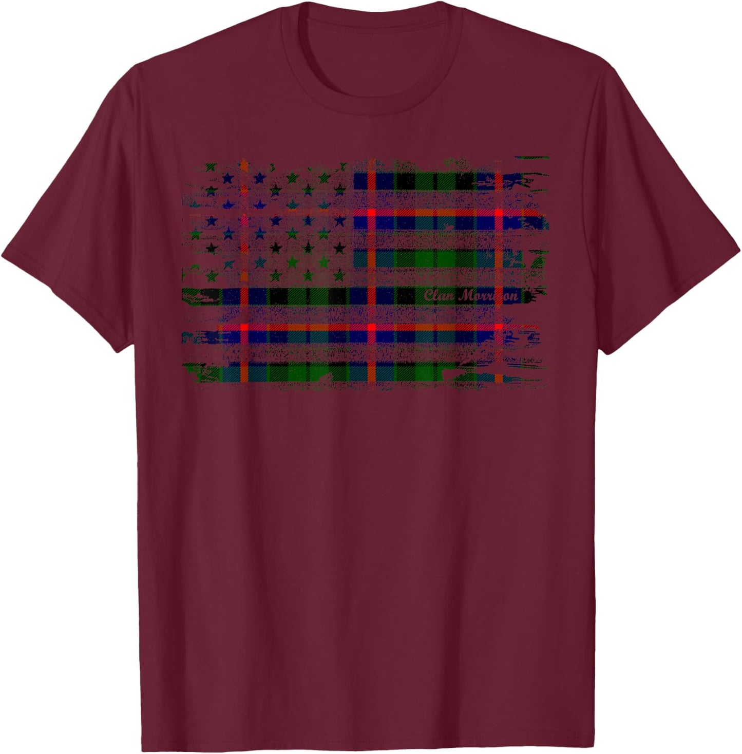 Morrison surname American Flag Scottish Clan Tartan Women Kids Men T-Shirt - T-Shirt | Maroon