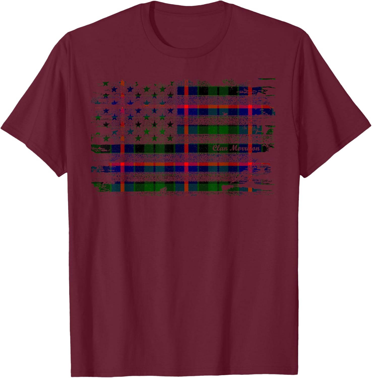 Morrison surname American Flag Scottish Clan Tartan Women Kids Men T-Shirt - T-Shirt | Maroon