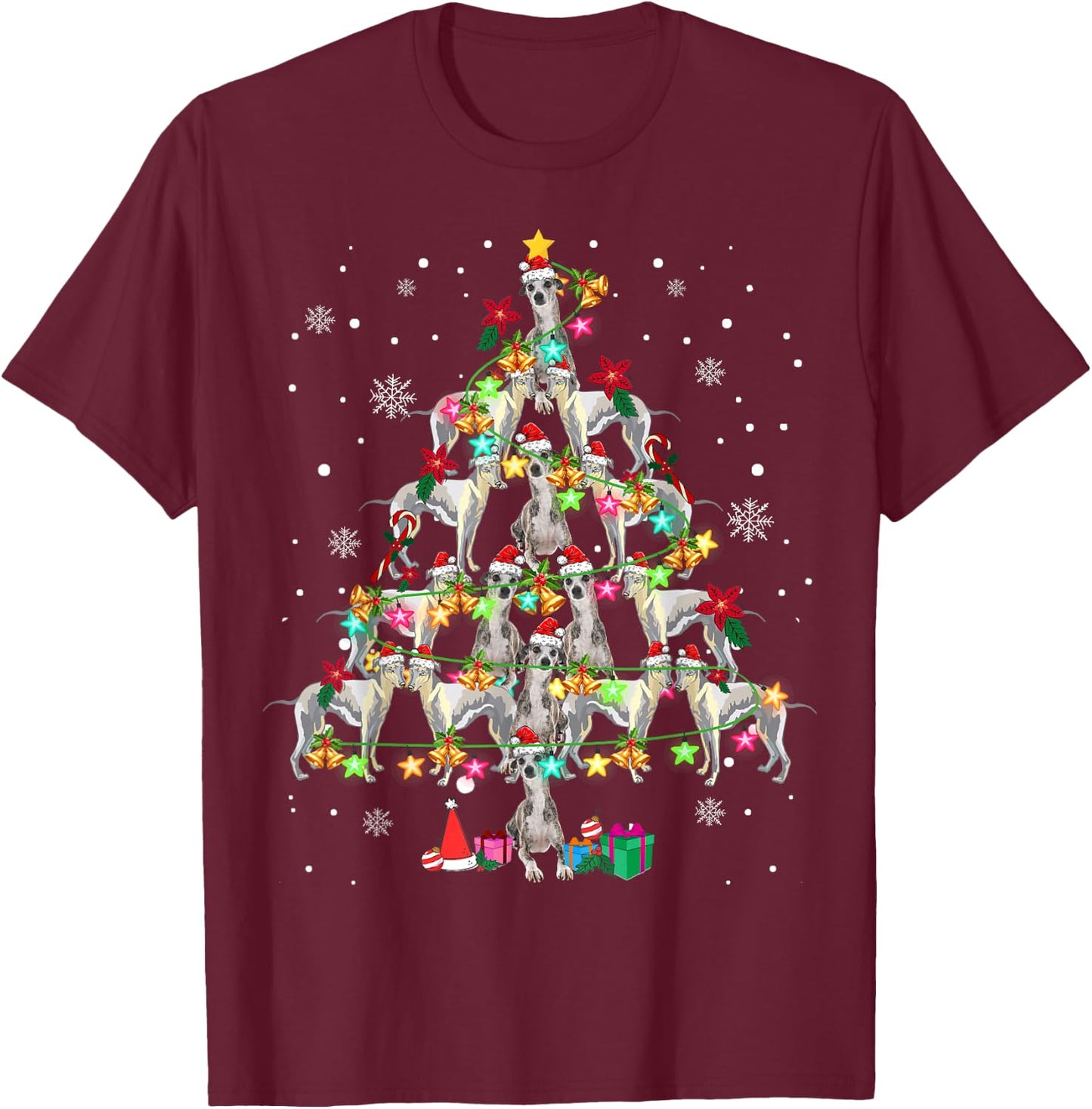 Whippets Christmas Tree Funny Whippets Lover Christmas T-Shirt - T-Shirt | Maroon
