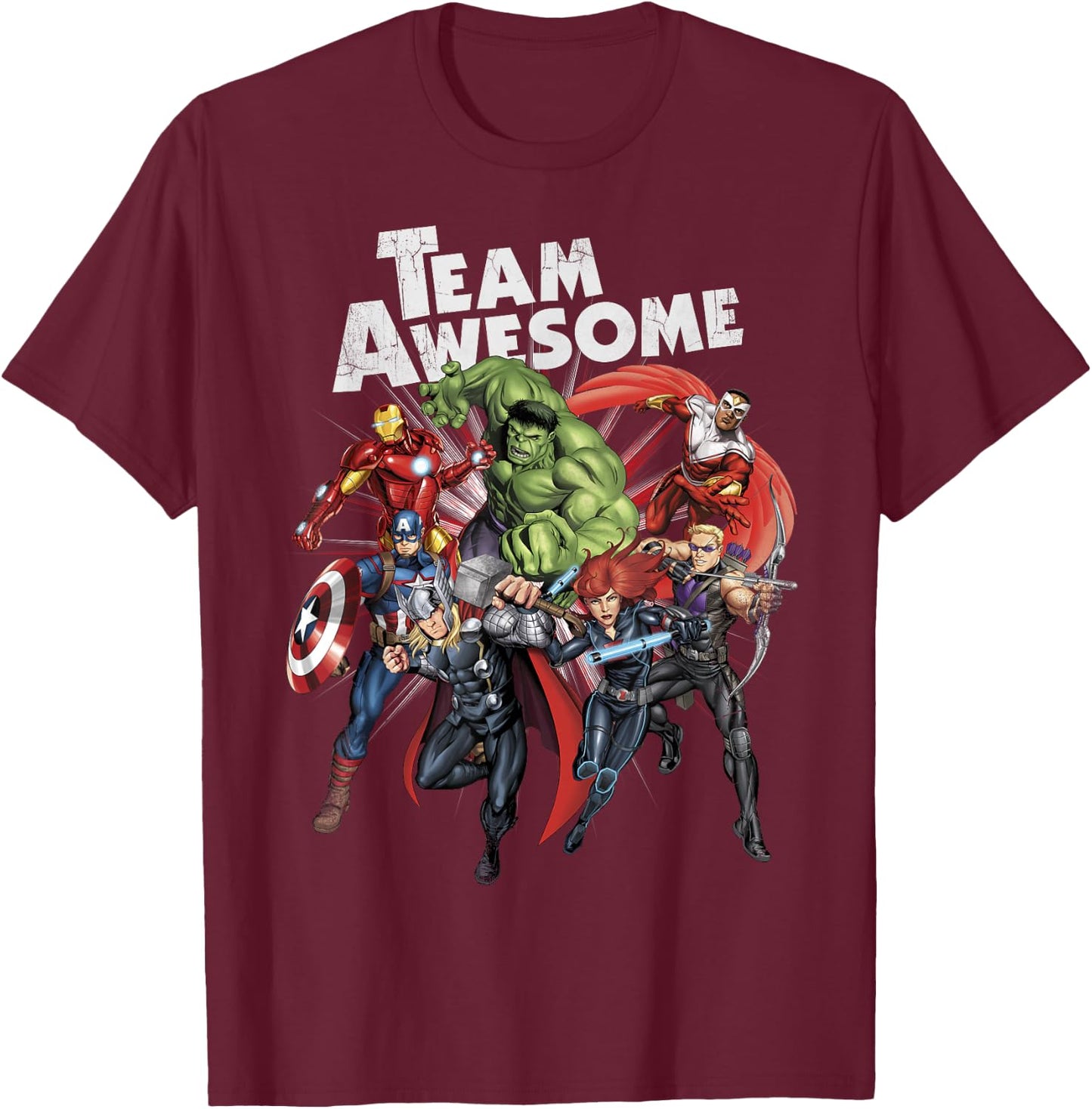 Avengers Assemble Team Awesome Group Huddle T-Shirt - T-Shirt | Maroon