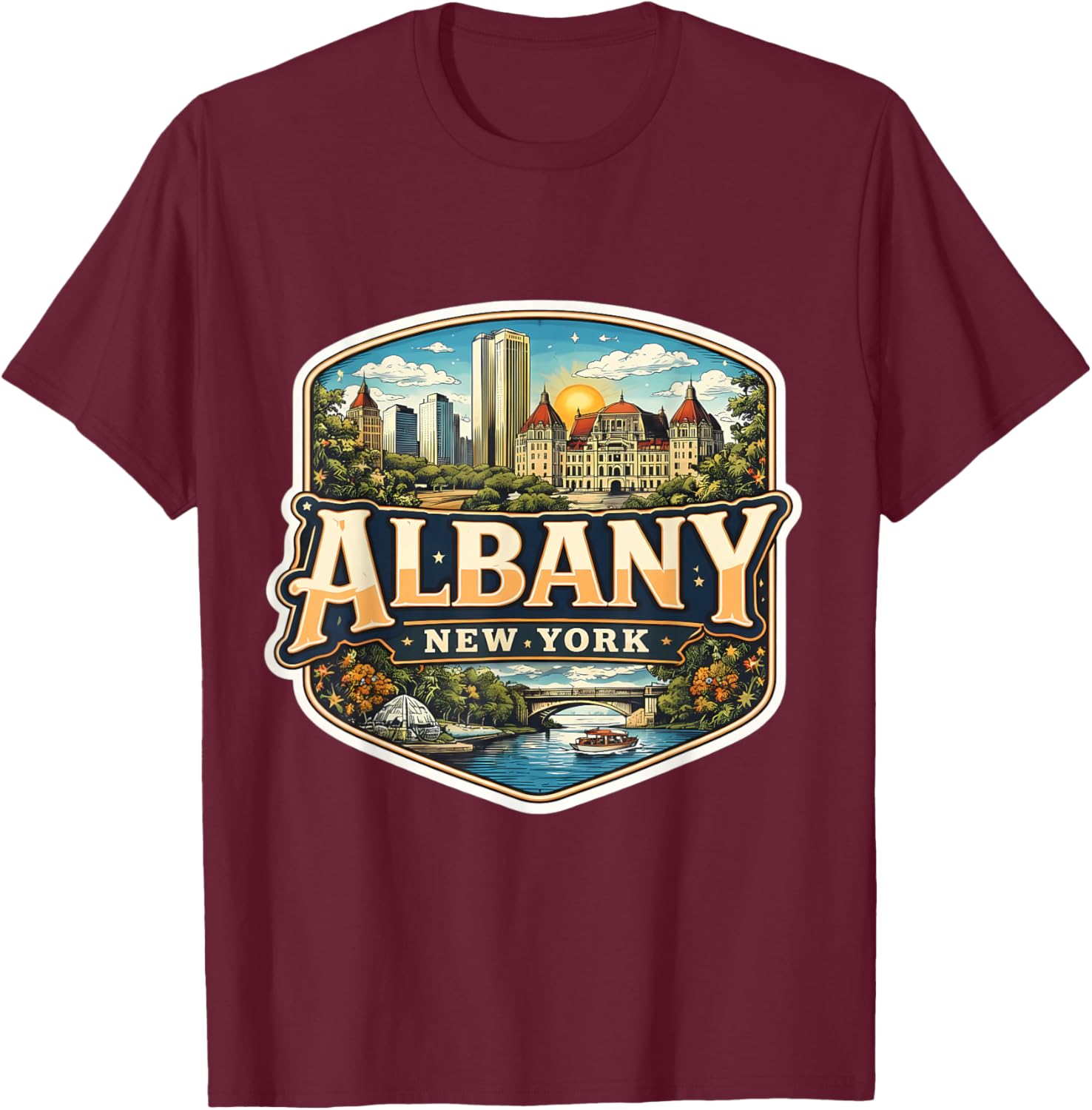 Albany New York Souvenir City State Capital Retro Vintage T-Shirt - T-Shirt | Maroon