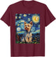 Yorkshire Terrier Yorkie Dog Van Gogh Style Starry Night T-Shirt - T-Shirt | Maroon