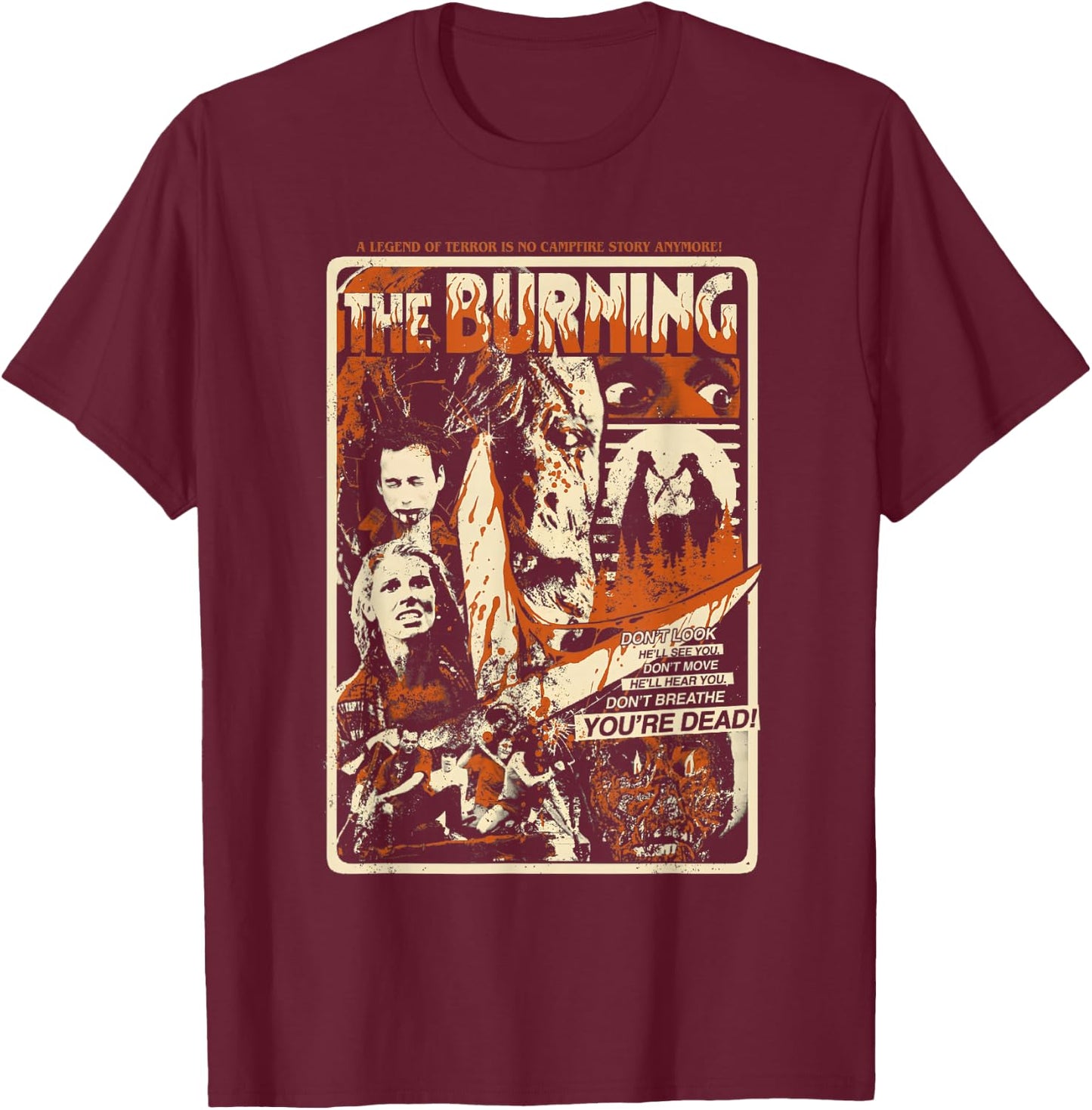 Retro Halloween Movie Poster Oldschool Burning Killer T-Shirt - T-Shirt | Maroon
