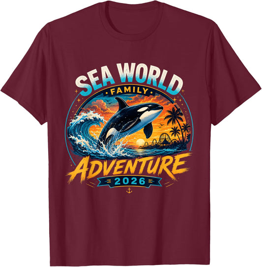 Sea World Family Adventure 2026, Family Sea World Matching T-Shirt - T-Shirt | Maroon