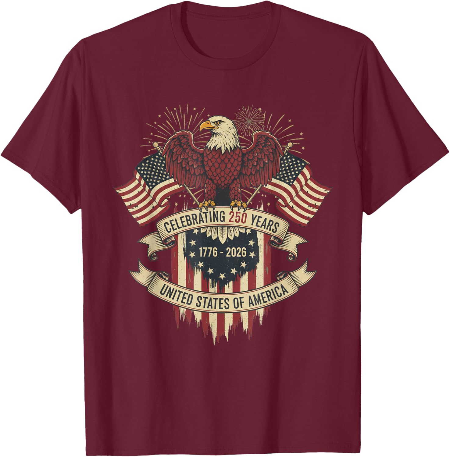 250th Anniversary USA 250 Years American Patriotic 4th July T-Shirt - T-Shirt | Maroon