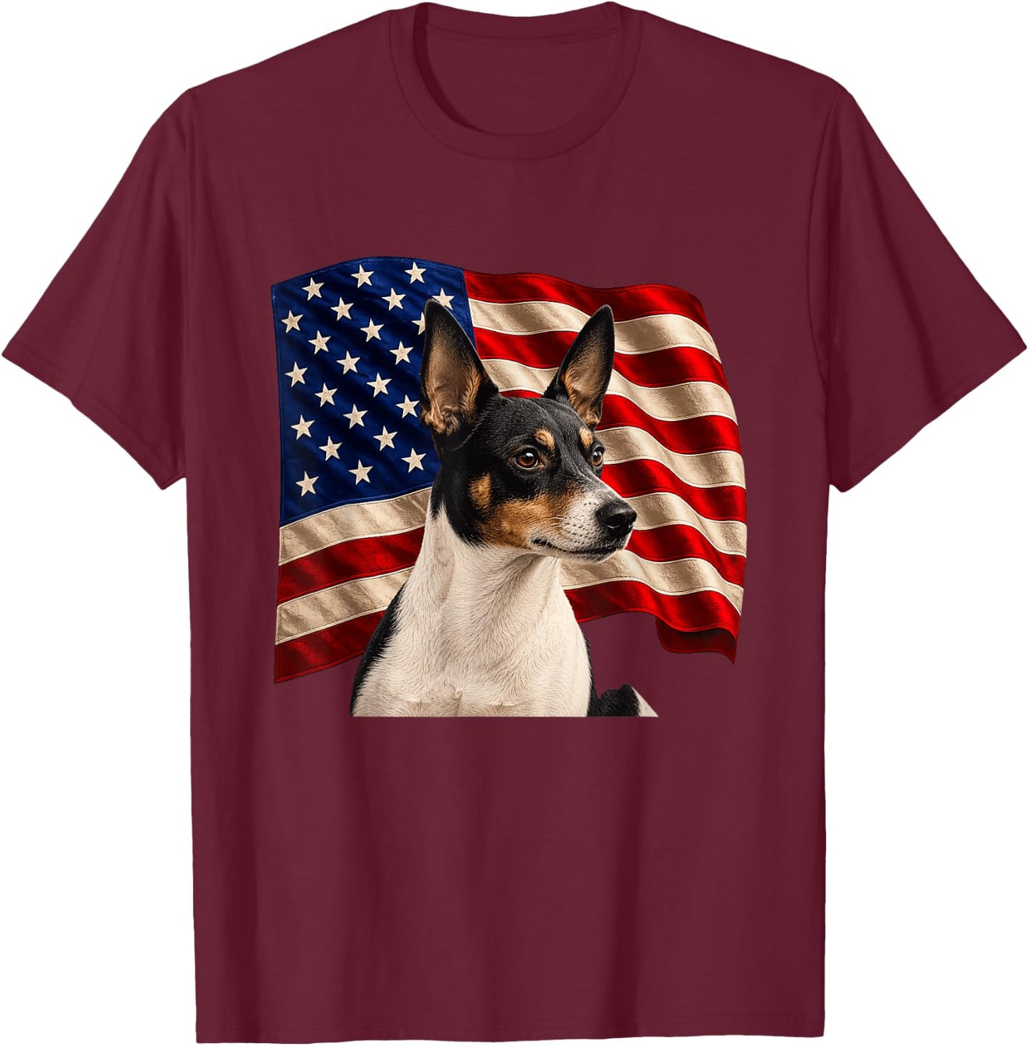 Rat Terrier Dog Patriotic 4th July USA Flag Rat Terrier T-Shirt - T-Shirt | Maroon