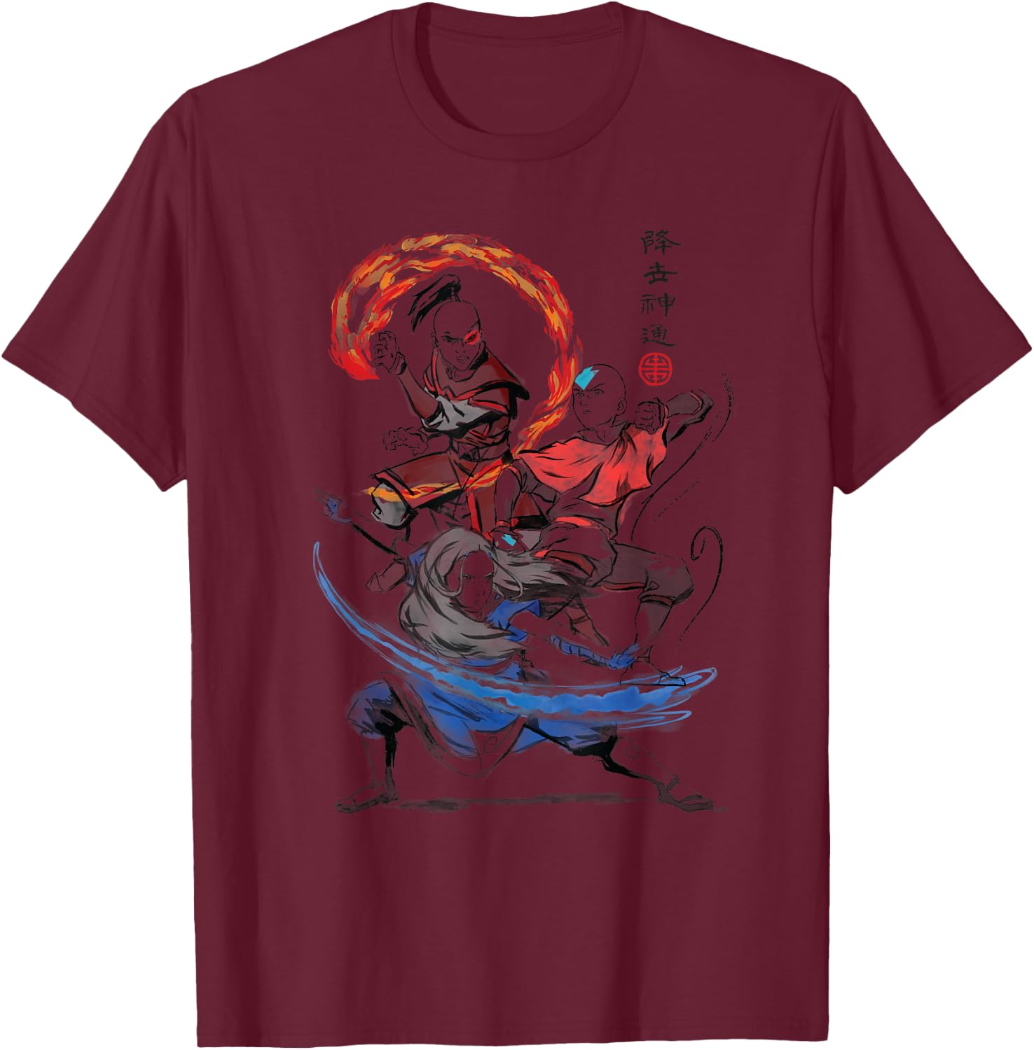 The Last Airbender Air Water and Fire Signs T-Shirt - T-Shirt | Maroon