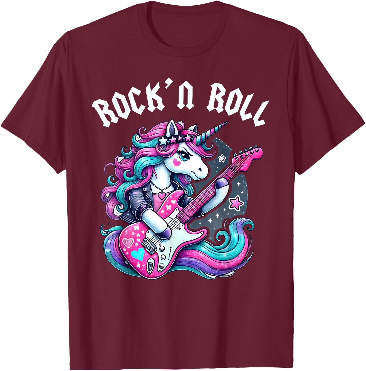 Rock'n Roll Unicorn, Rockstar Unicorn, Punk Goth Band Girls T-Shirt - T-Shirt | Maroon