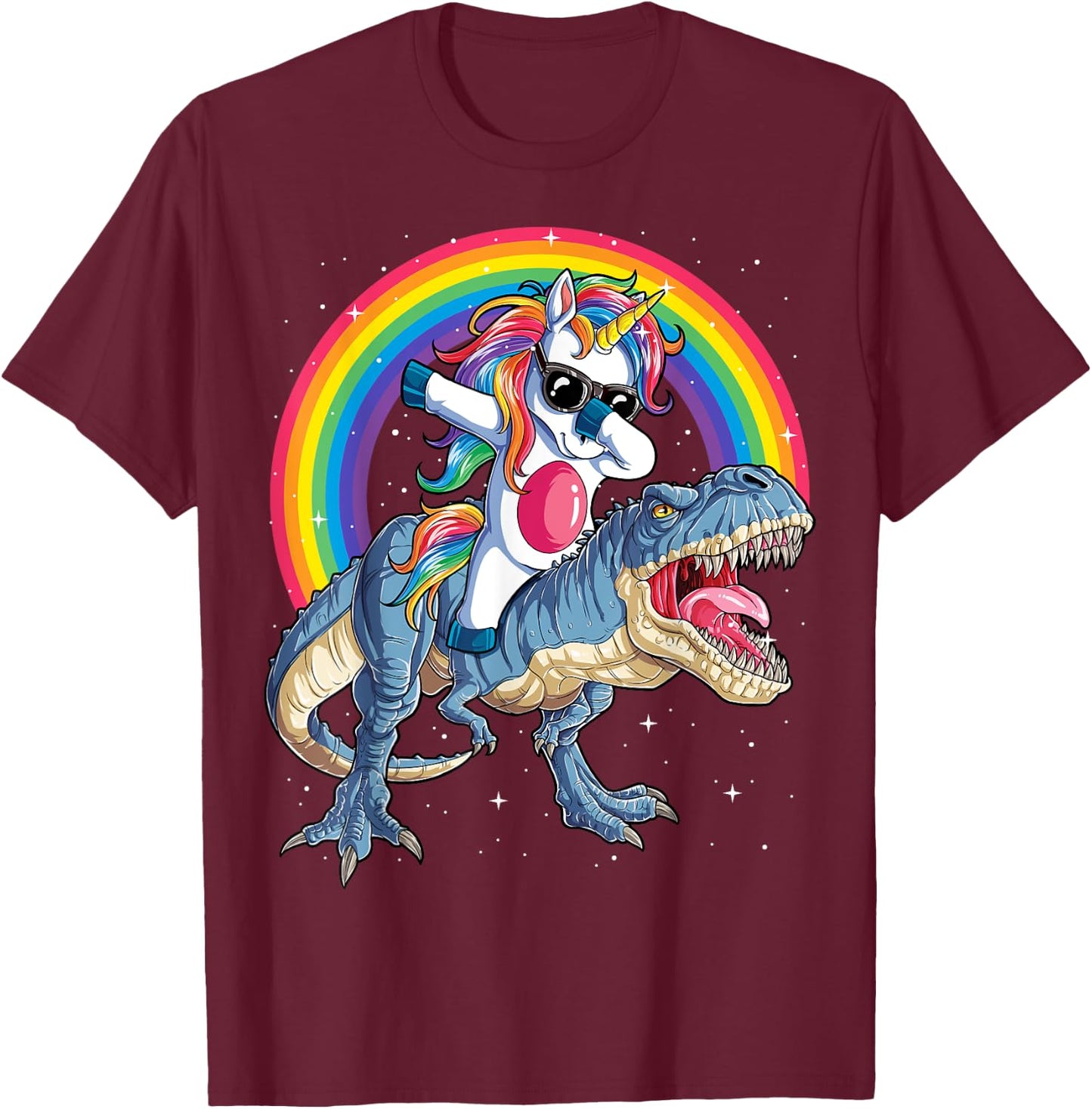 Dabbing Unicorn Dinosaur T-rex Boys Girls Rainbow Galaxy T-Shirt - T-Shirt | Maroon