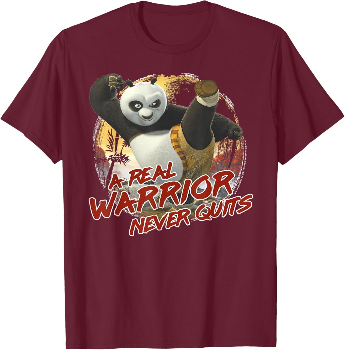 Kung Fu Panda 2 Po A Real Warrior Never Quits Action Pose T-Shirt - T-Shirt | Maroon