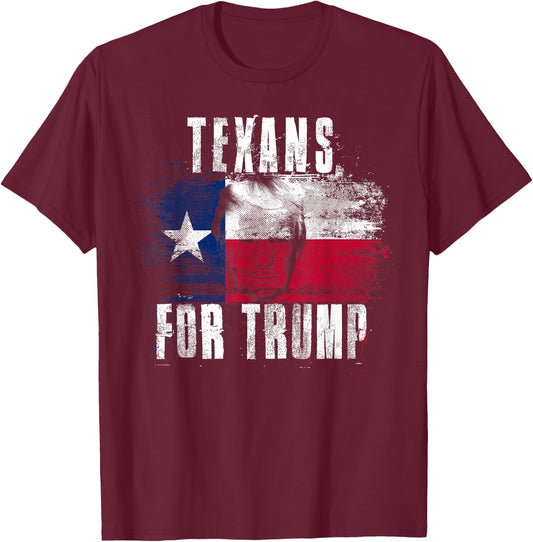 Texans For Trump - American and Texas Patriotic T-Shirt - T-Shirt | Maroon