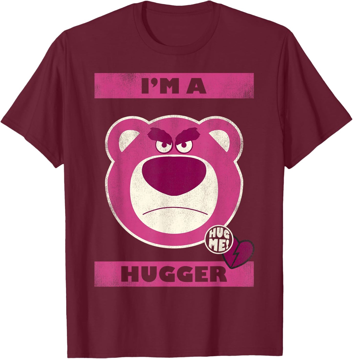 Disney Pixar Toy Story Lotso Bear I'm a Hugger Hearts T-Shirt - T-Shirt | Maroon