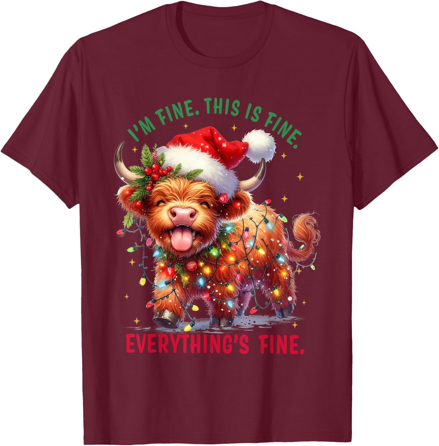 Scottish Highland Cow Christmas Pajama Women Kids T-Shirt - T-Shirt | Maroon