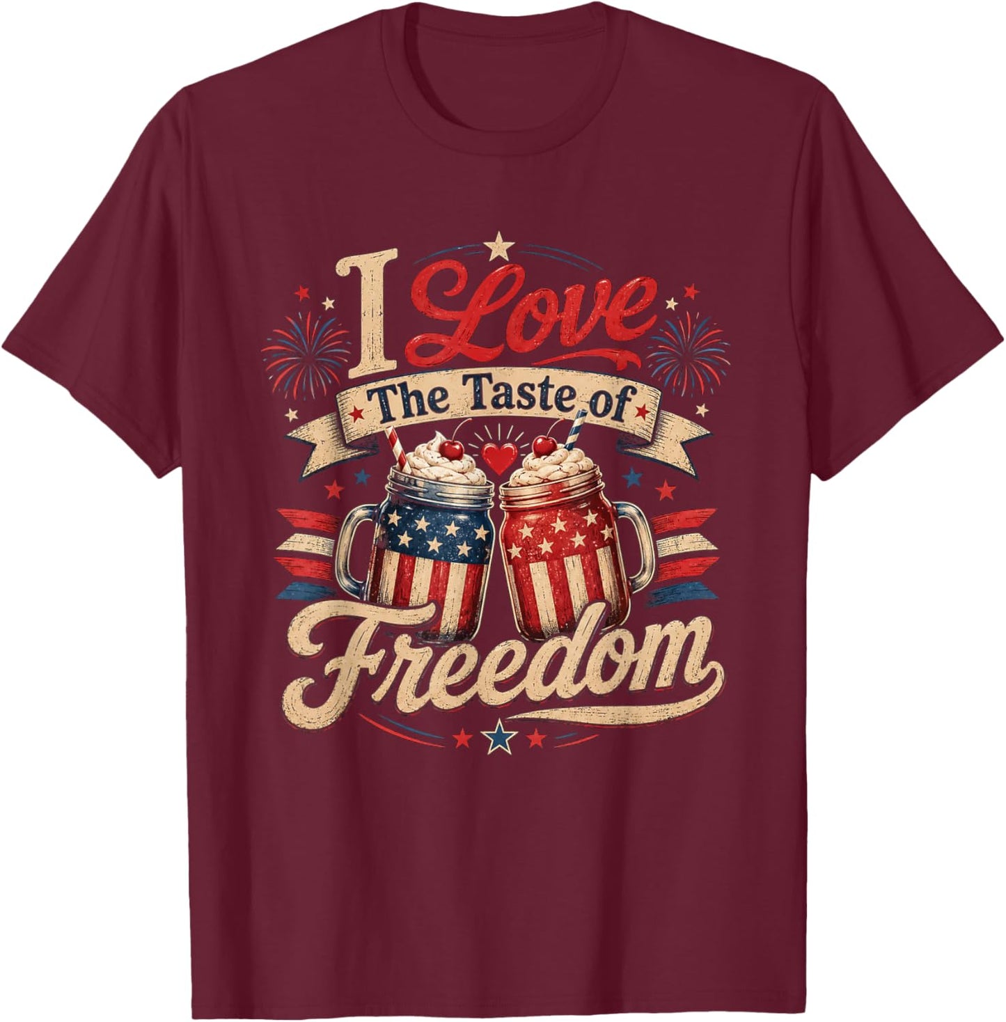 I Love The Taste of Freedom Matching 4th of July Couple T-Shirt - T-Shirt | Maroon