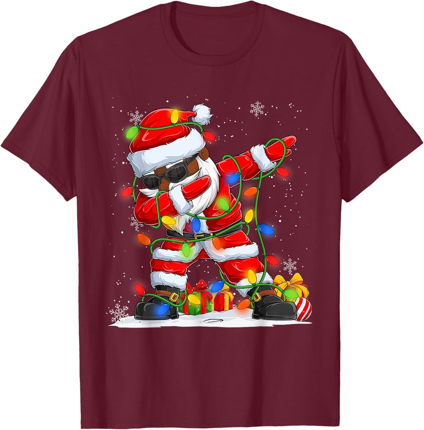 Dabbing Santa Black African American Men Boys Christmas 2025 T-Shirt - T-Shirt | Maroon