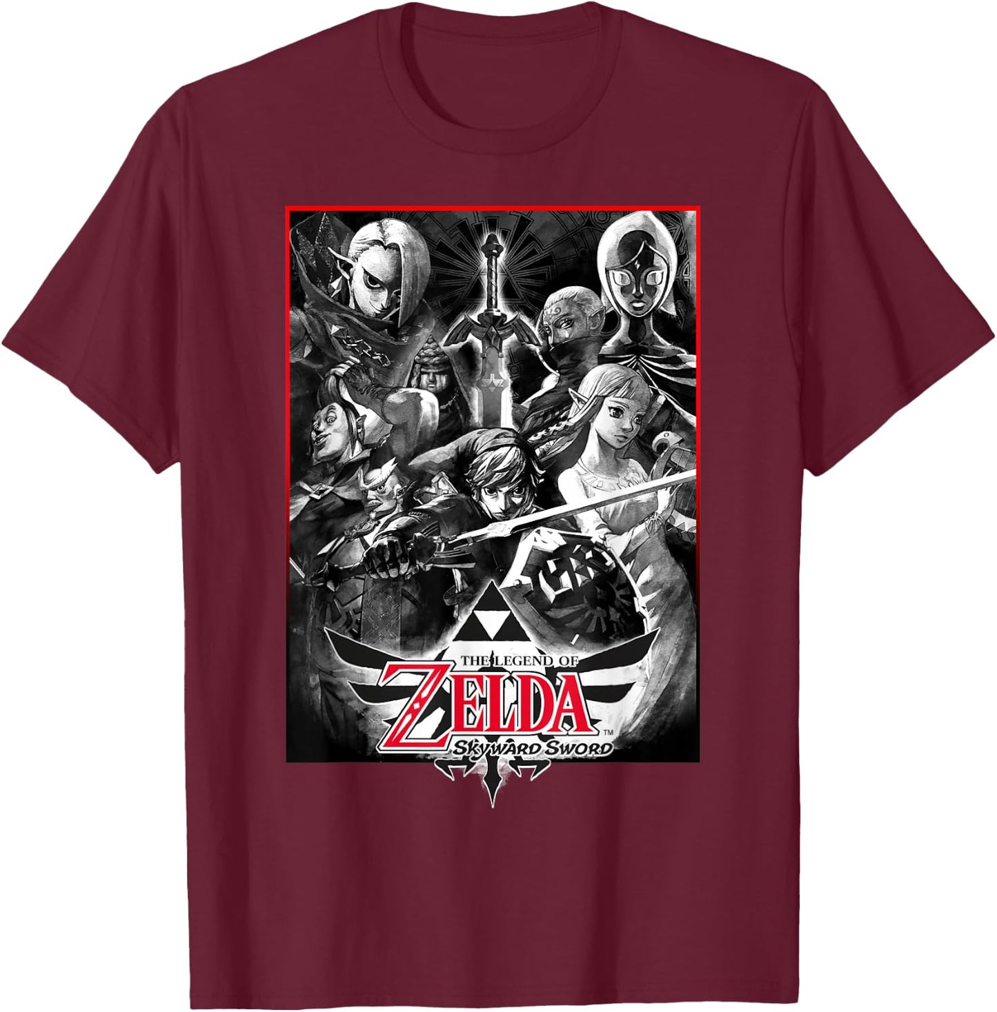 Legend of Zelda Skyward Sword Group Sketch Graphic T-Shirt - T-Shirt | Maroon