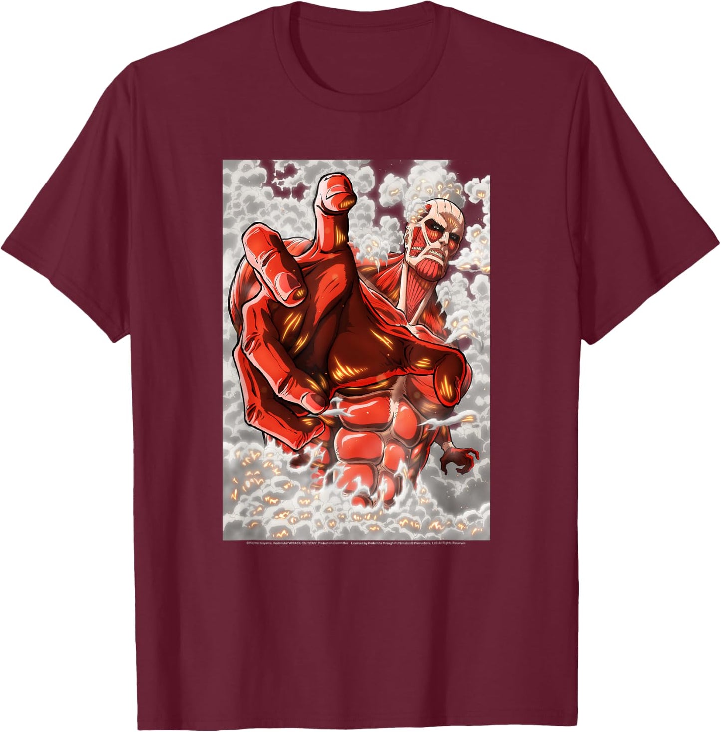 Attack on Titan Season 2 Reaching Colossal Titan Anime T-Shirt - T-Shirt | Maroon